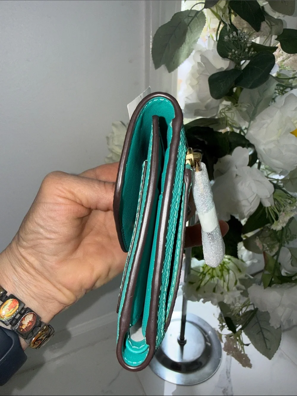 Coach Teal Saffiano Leather Envelope folded Wallet